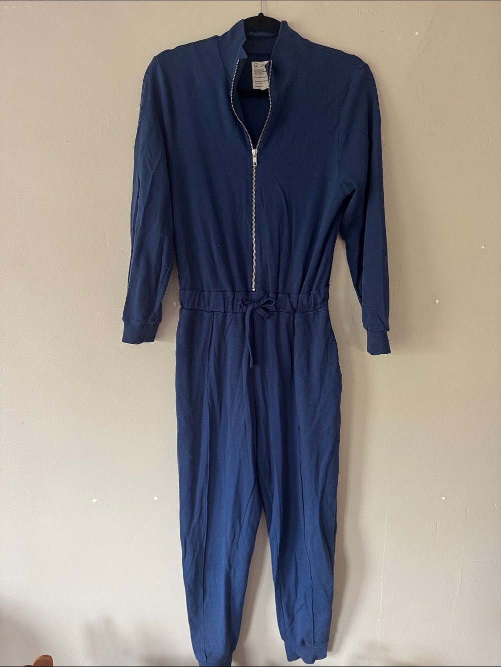 Navy Zip-Front Jumpsuit with Drawstring Waist
